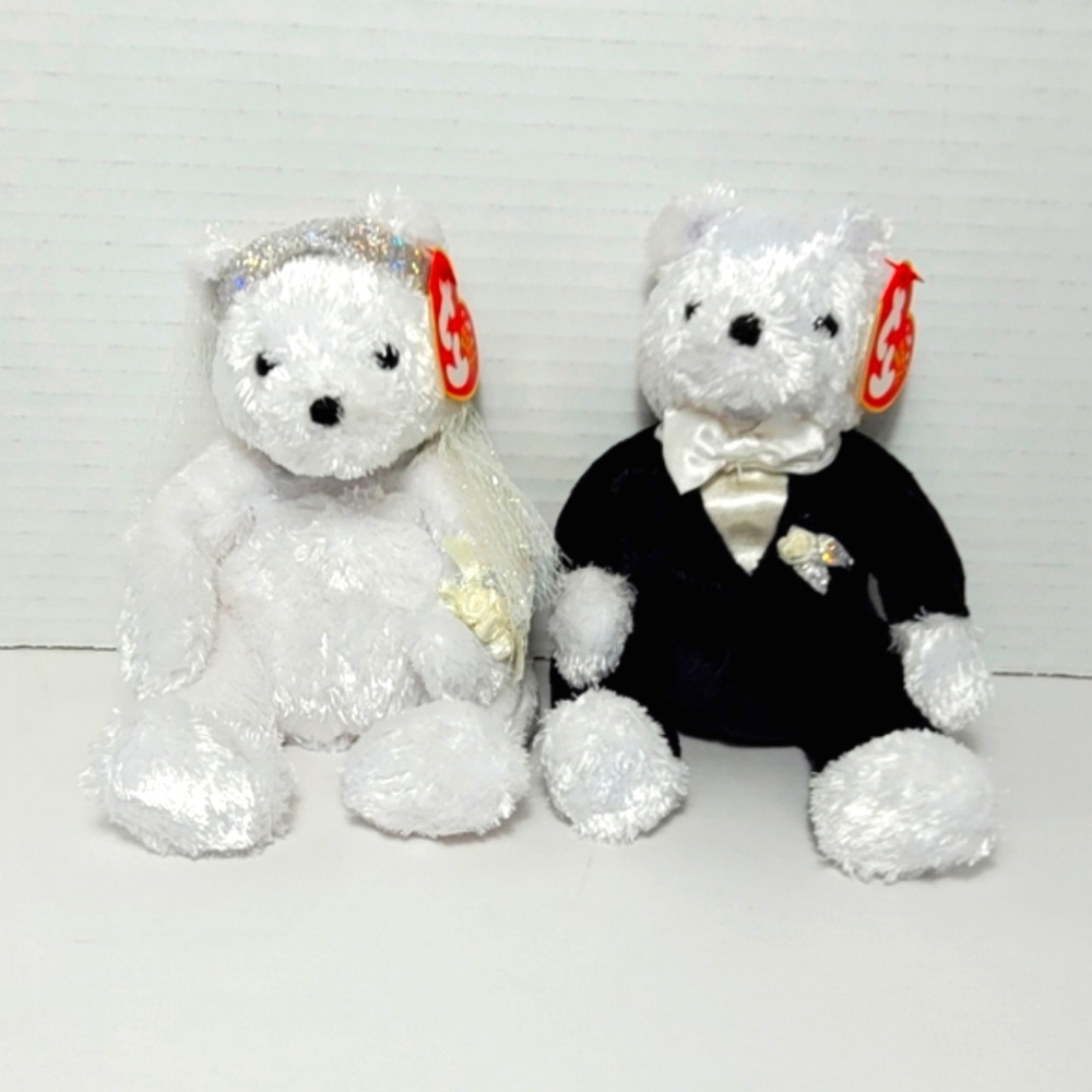 TY Wedding Bear Set BRIDE and GROOM All Dressed Up Vintage NEW